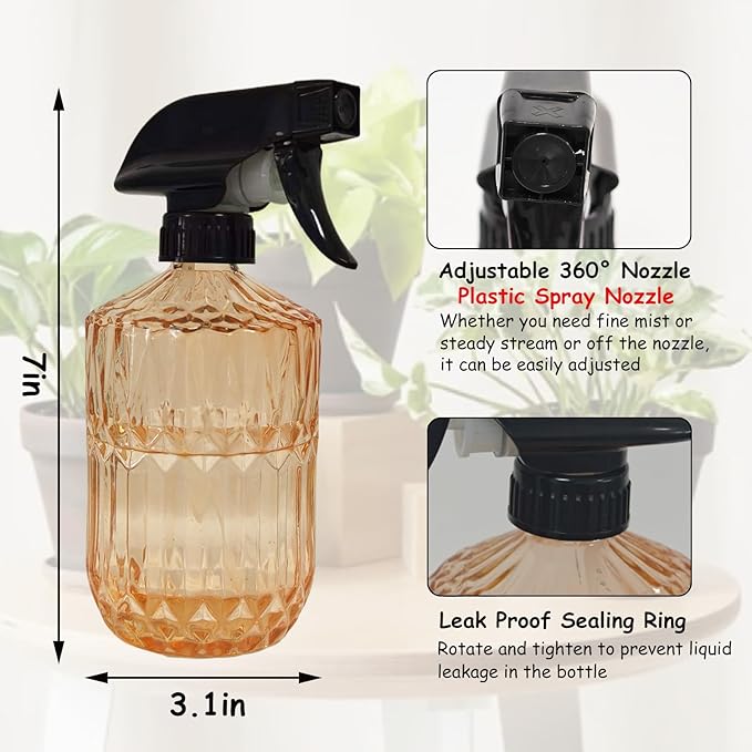 Glass Handheld Spray Bottle, 15oz Refillable Plant Mister Bottle, Water Spray Bottle with Adjustable Mist Nozzle for Indoor Flowers, Outdoor Gardening, Cleaning, Hair and Pets Care (Orange)