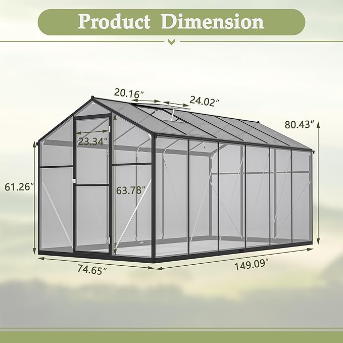 Favfurish 6x12 FT Greenhouses for Outdoors,Heavy Duty Polycarbonate Greenhouse,Lockable Walk-in Green House Sunroom w/ Roof Vent,Aluminum Hot House for Garden Plants Backyard Patio,Black