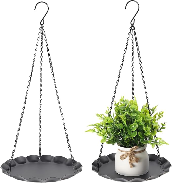 ZYUXUAN Hanging Planter for Indoor Outdoor, Plant Hanger, Hanging Plant Holder, Plant Pot Shelf Basket for Window Wall Ceiling Garden with Chains and Hooks, 2Pcs (Wavy Round)