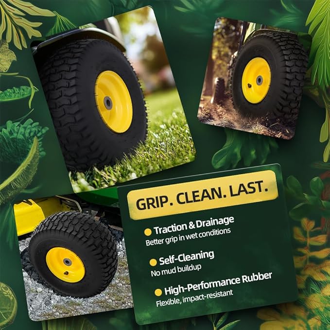 15x6.00-6nhs Lawn Mower Tires Tubeless (2 Pack),Replacement Riding Lawn Mower Front Tires,Compatible withRiding Mowers and Lawn Tractor, 3" Centered Hub and 3/4" Bushings（Yellow)