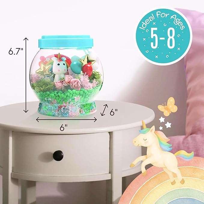 Memory Building CO Light-Up Unicorn Terrarium Kit for Kids - Christmas & Birthday Gift for Girl or Boy - Best Unicorn Toys & Kits, Arts & Crafts Gifts for Girls & Boys Age 4 5 6 7 8 9 10-12 Year Old