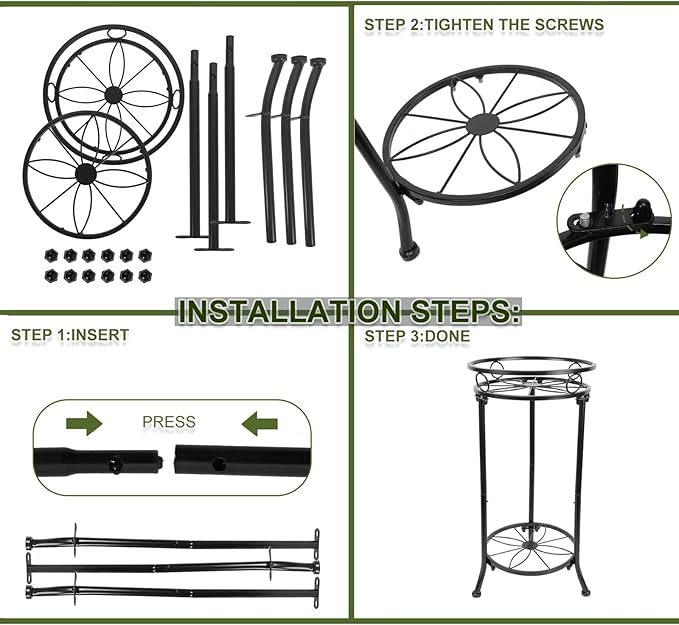 Indoor Outdoor Metal Plant Stand Christmas Gift,20.3" Heavy Duty Flower Pot Stands for Multiple Plant,2 Tier Modern Flower Pot Stand Holder Rack Planter Display for Patio Garden Balcony(2 Pack Black)
