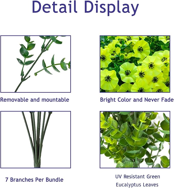 VDVST Artificial Flowers for Outdoors,UV Resistant Artificial Outdoor Flowers,Not-Fading Faux Flowers for Outdoor Planters Front Door Porch Yard Patio Garden Home Decor,12 Bundles (Yellow)