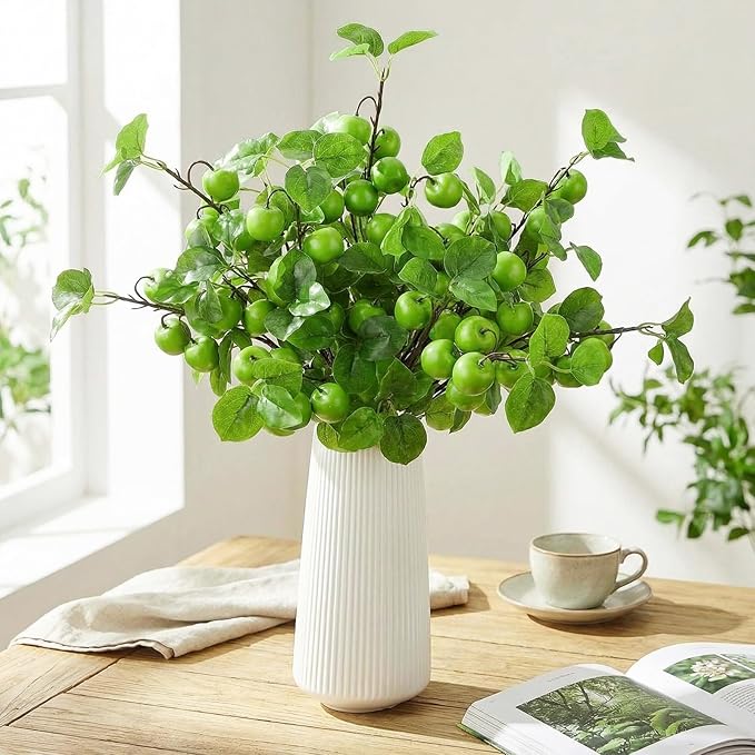 10 Pcs 27.56 Inches Artificial Fake Apple Branches Realistic Tall Apple Bouquets Tree Branch with Long Stem and Green Leaves Fruit Plant for Home Office Vase Filler Shop Decoration
