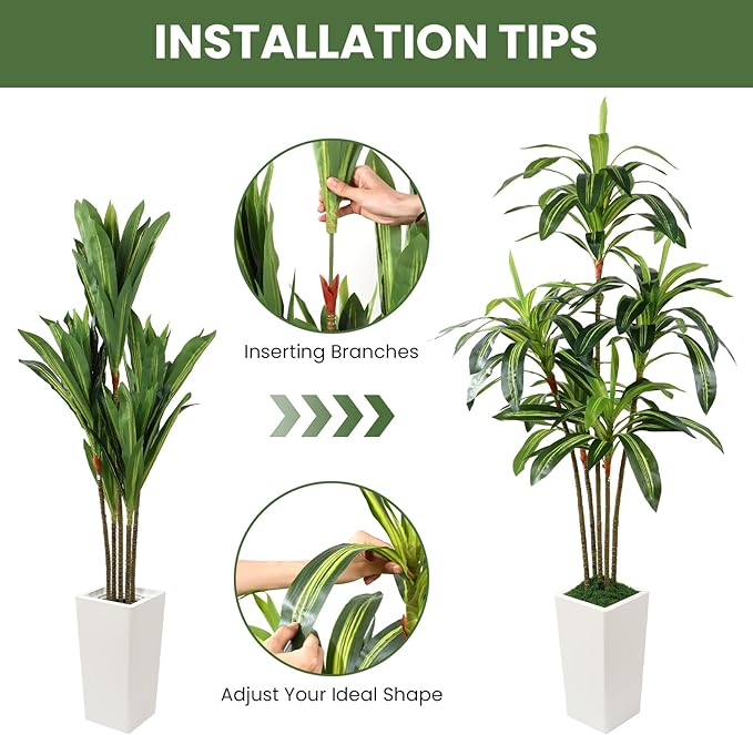 Alupssuc Artificial Dracaena Fake Tree 6FT, White High Pot Artificial Plants Indoor&Outdoor, Fake Plants for Office/Home/Living Room Potted Decoration, 6ft