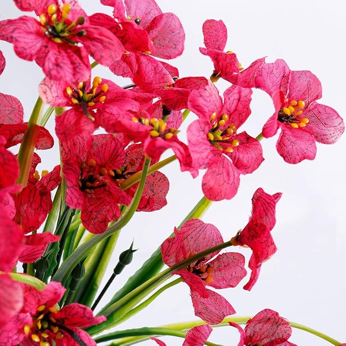 JEMONG 12 Bundles Artificial Flowers Outdoor UV Resistant Fake Flowers No Fade Faux Plastic Plants Garden Porch Window Box Decorating(Rose red)