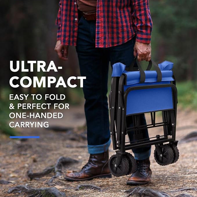 Lifetime Home Collapsible Foldable Heavy Duty Utility Wagon Cart with Larger Capacity - Perfect for Shopping, Sports Events, Grocery, Moving, Camping, Laundry, Beach - Blue