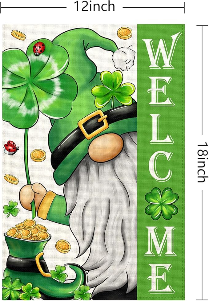 St Patricks Day Gnome Garden Flag 12×18 Inch Double Sided Vertical Farmhouse Yard Outdoor Holiday Yard Lawn Garden Banner (St Patricks Day Garden Flag)