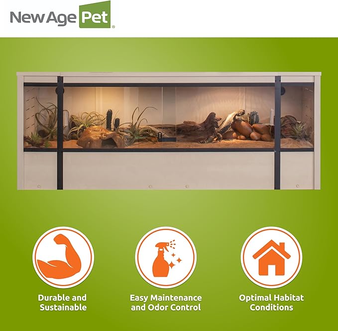 New Age Pet ECOFLEX 60" Wide X-Large Reptile Habitat, Mojave Lounge for Snakes, Tortoises & Lizards in Maple, Black & Grey, Easy Assembly, Sliding Glass Doors & Mesh Top