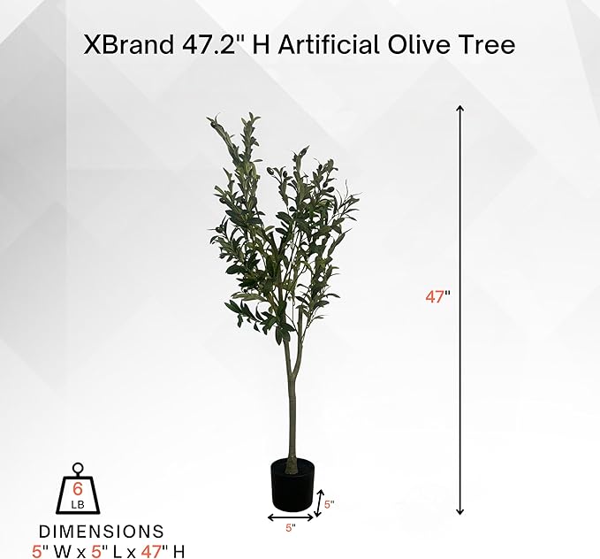XBrand 47.2-Inches Artificial Olive Tree in Pot for Indoor Outdoor Home Office Store, Great Housewarming Gift