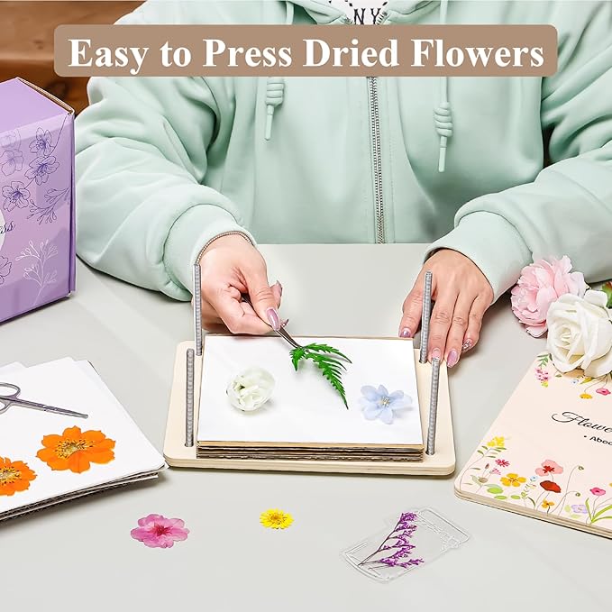 Aboofx Flower Press Kit, Craft Kits 8.6"x6.5" 8 Layers Wooden Flowers Pressing Kit for Crafts Pressed Flowers and Plant for DIY Art, Preservation for Bookmark Frame Wedding Flower Drying