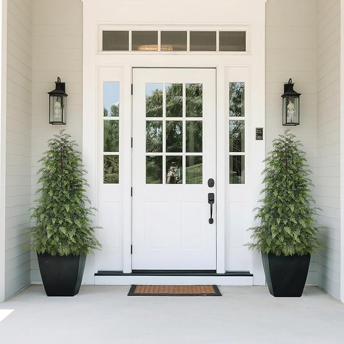 4FT Real Touch Cedar Topiary Trees for Front Porch Decor, Artificial Shrubs Faux Plants Potted UV Resistant Fake Greenery for Outdoor Indoor Door Garden Farmhouse Home Decoration (Set of 2)