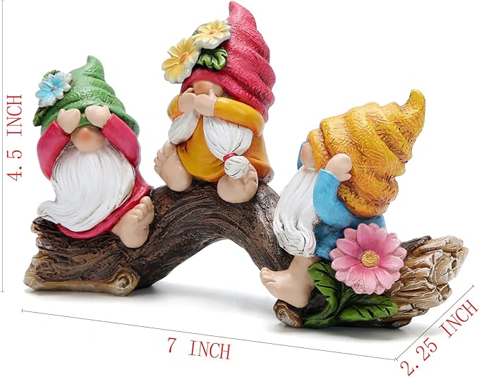 Hodao Spring Hear-No, See-No, Speak-No Gnomes Figurines Decorations Outdoor Flower Gnome Ornaments Decor for Home Table, Garden Yard, Flower Bed Summer Garden Gifts Decor for Mom