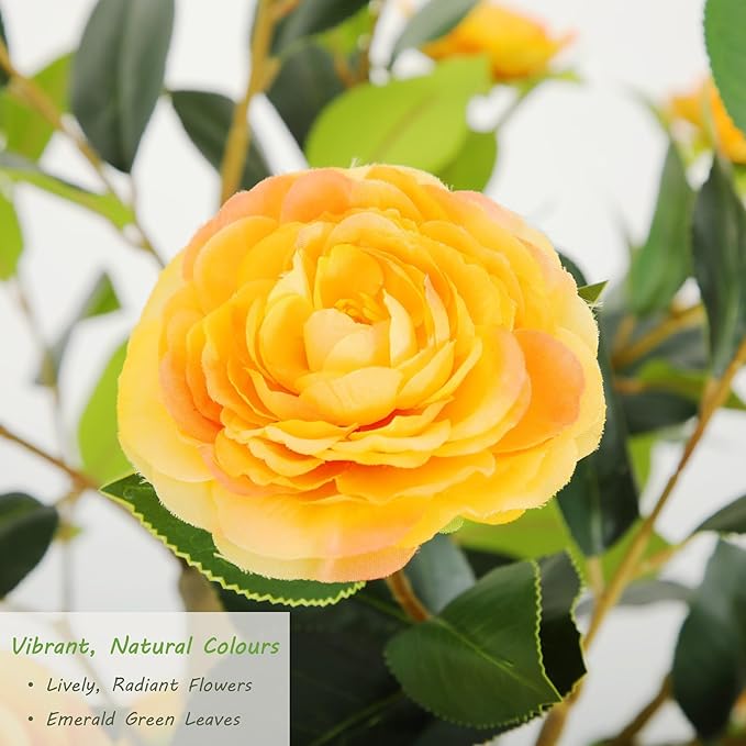 Nafresh 3FT Lush Artificial Orange Camellia Tree Outdoor 2 Pack, 36inch Faux Camellia Plant, Fake Camellia Flowers Tree for Indoor Outdoor Living Room Home Patio Front Door Garden Decor