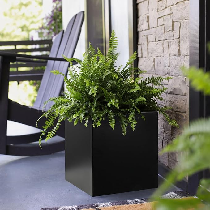 GZGNEEVL Galvanized Steel Black Planter Box Square 27.6 in Metal Large Planter Box Outdoor Indoor Huge Cube Heavy Duty Flower Pot Modern Commercial Residential for Patio, Yard, Garden