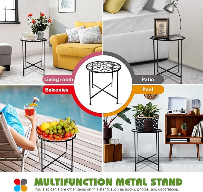 KABB Metal Plant Stand, 15'' Tall Flower Pot Set, Modern Rustproof 10-inch Round Outdoor Iron Art Stand, Black Decorative Stool for Indoor Plants