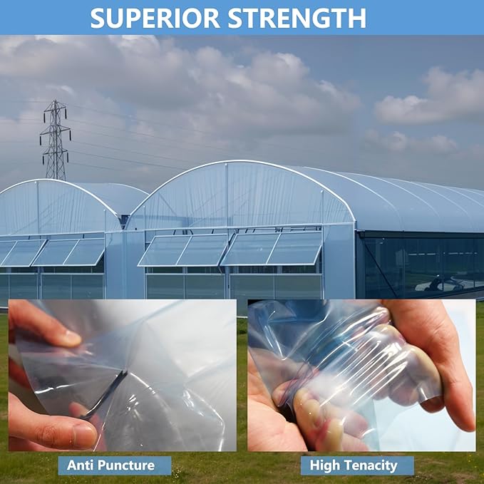 17x53 FT Greenhouse Plastic Film, 6 Mil Clear Film, Superior Toughness, Transparent Hoop House Covering for Gardening, Farming