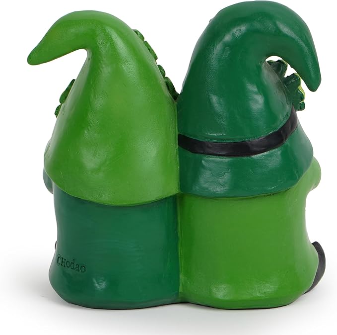 Hodao St. Patrick’s Day Couple Gnomes Figurines — Green Shamrock Gnomes with Beer, Resin Tabletop Decor for Mantel, Shelf & Bar | Lucky Holiday & Valentine’s Day Gift