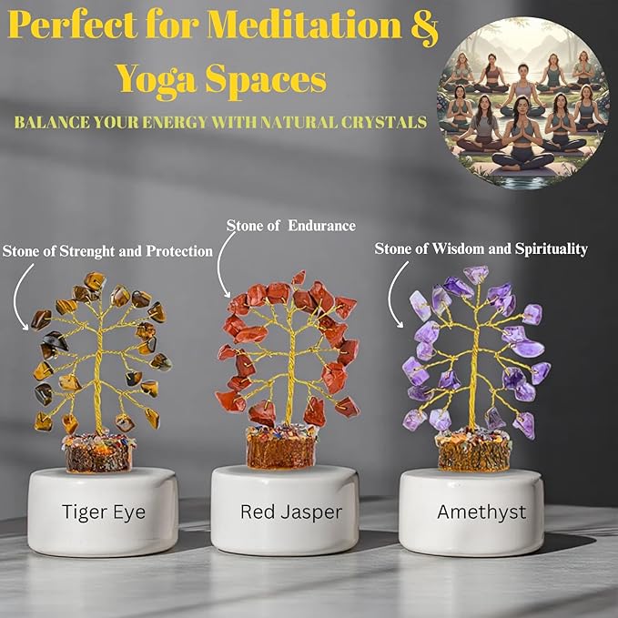 Crystal Tree Set of 12 Unique Birthday Gifts for Women, Sister, Mom, Home Office Decor, Shelf Desk Decoration for Positive Energy, Bring Good Luck, Money, Reiki Healing, Chakra Tree of Life Gift Sets