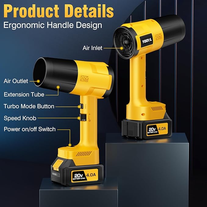 Leaf Blower Cordless, Handheld Leaf Blower with 2 X 4.0Ah Battery and Charger, 6 Speed Modes, Lightweight Blowers for Lawn Care, Patio, Yard, Dust,Blowing Leaves,Snow,Yellow