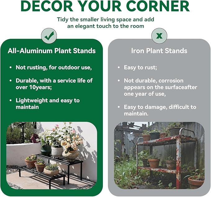 MultirackX Metal Plant Stand, Rust-proof Aluminum Display Rack, Plants Display Stands Decoration Racks for Living Room Garden Balcony Patio (Black, 41.3Inch Tall)