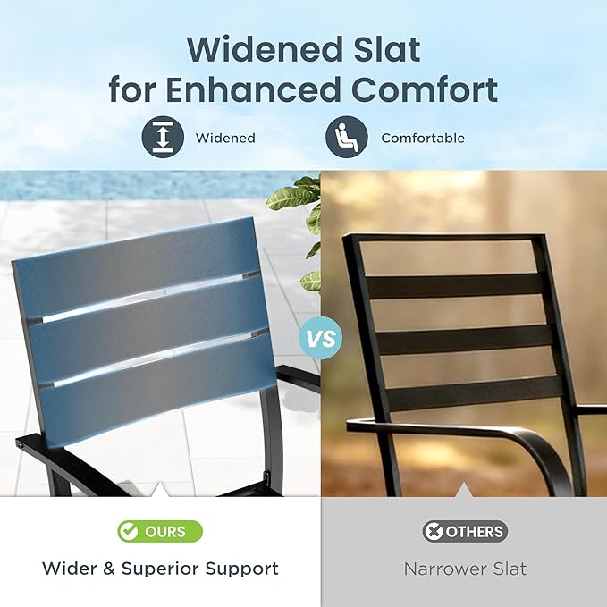 PHI VILLA 9 Pieces Outdoor Patio Dining Set for 8, 60”Square Brown Metal Steel Table with Umbrella Hole & Stackable Black Iron Chairs, Large Outside Furniture Set for Deck, Yard, Porch