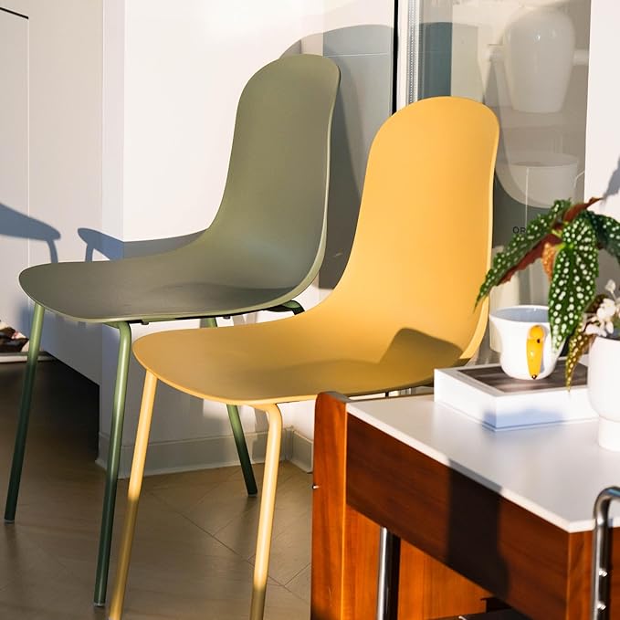 Plastic Stackable Dining Chairs Set of 4, Modern Outdoor Patio Chairs with Metal Legs for Patio Cafes, Restaurants and Office Waiting Room (Sage Green)
