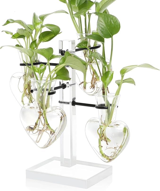 YYHglass Clear Plants Propagation Stations Terrarium Kit Birthday Gift for Women for Indoor Home Office Decor Acrylic Plant Accessories - 4 Love Hear Vase