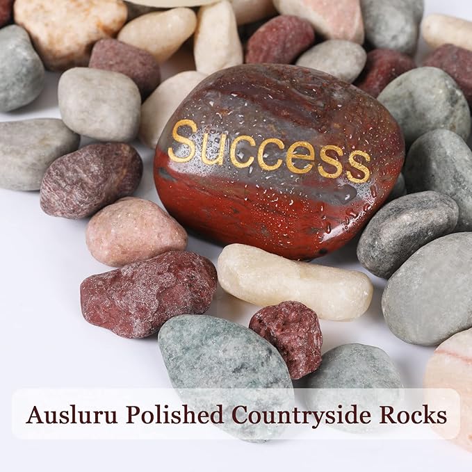 Ausluru 5lbs Natural River Rocks, Polished Pebbles for Plants Garden, 1-2 inch Decorative Countryside Stones, Ideal for Fish Tank, Vases, Crafting, Garden Landscaping Rocks,Countryside