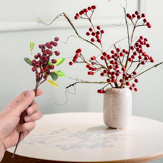 6-Pack Artificial Berry, 9.8 Inch Faux Holly Berry Foam Faux Frosted Berries with Stems for Home/Wedding/Christmas/DIY/Party/Garden/Office [Bright Red]