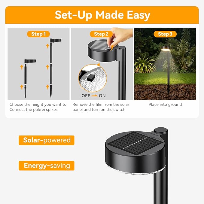 Ahaorigin 8 Pack Solar Pathway Lights Outdoor, 12 Brighter LED Solar Lights Outdoor Waterproof, Up to 12 Hrs Modern Path Light for Yard Garden Walkway Driveway Lawn (8 Pack)