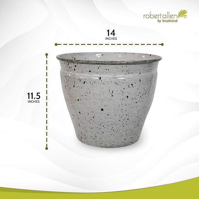 Headwind Riverside Collection – 14" Dalmation Glazed Decorative Plant Pots Indoor with Drainage & Outdoor - Modern Flower Pot Weather-Resistant Lightweight Planter by Robert Allen