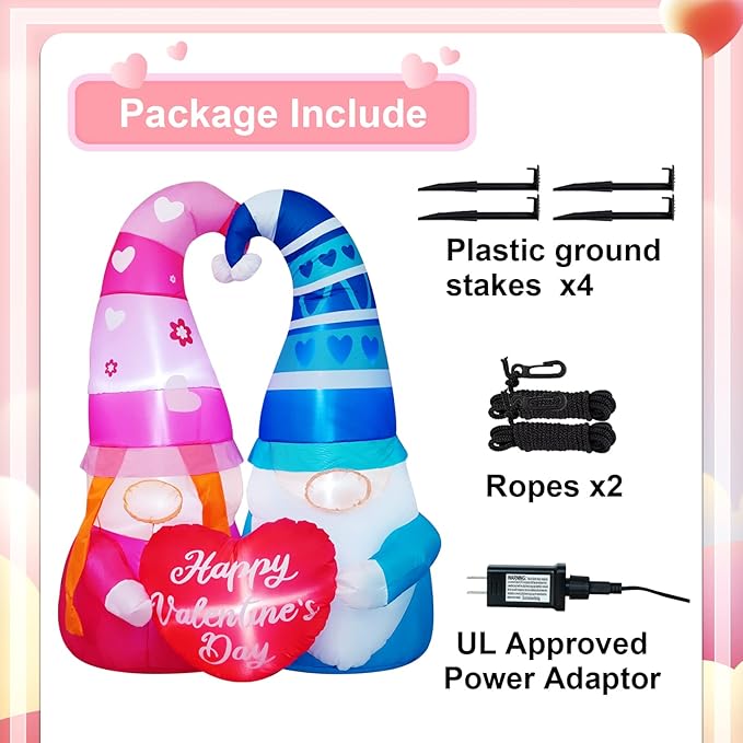 5 FT Inlflatable Valentines Day Decorations,Blow Up Gnomes Couple with LED Lights Outdoor Decor for Romantic Party,Wedding Anniversary, Home,Patio,Lawn Garden Yard Valentine's Day Decor