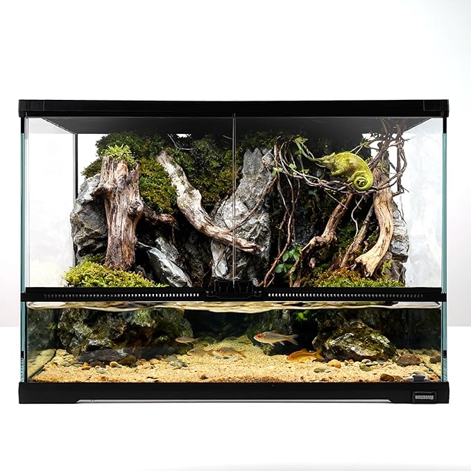 waazoorep 17 Gallon Reptile Glass Tank 20"x14"x14" with Drainage Hole - Pre-Assembled Reptile Cage Enclosure for Turtle,Tortoise,Hermit Crab,Bearded Dragon,Gecko,Lizard,Snake,Spider,Fish,Tarantula