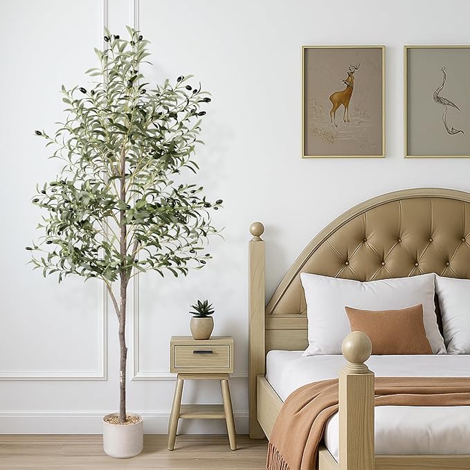 Artificial Olive Tree in Pot, 5.5 FT Tall Faux Olive Tree for Home Indoor Decor, Large Floor Plant with Textured Leaves Fruits, Realistic Wood-Grain Trunk, Fake Plant for Living Room Bedroom Office