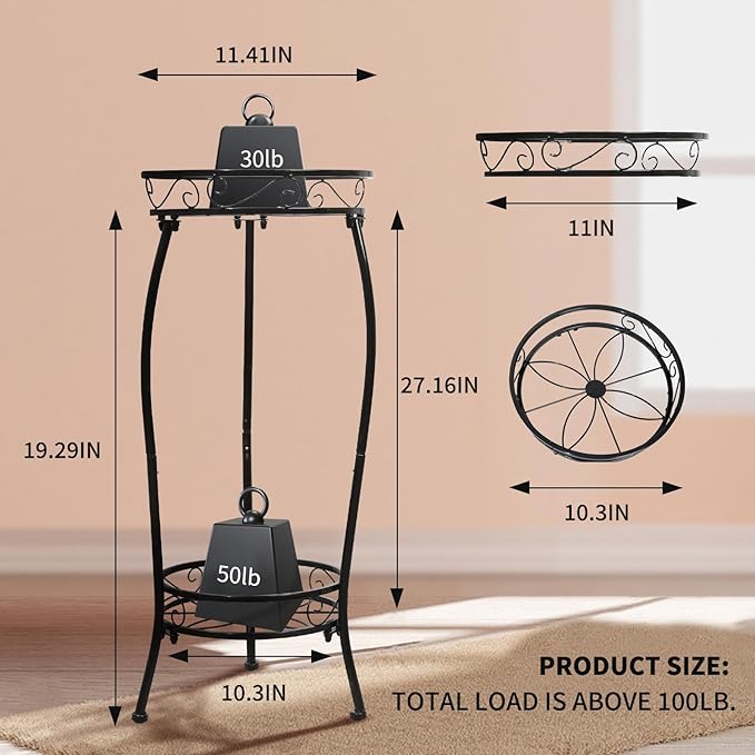 Cometofit Plant Stand Indoor Outdoor 2 Tier 27" Tall Metal Potted Holder Rack Flower Pot Stand Heavy Duty Plant Shelf Rustproof Iron Multiple Plant Round Supports Rack for Planter Corner Garden