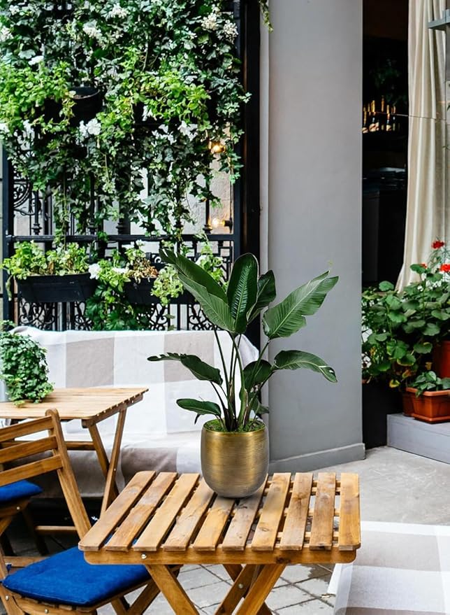 Serene Spaces Living Brass-Toned Aluminum Cachepot Planters, Handcrafted in India, Elegant Wedding, Home & Office Decor, Vintage Planter for Indoor Plants, Flowers, Table Centerpieces, Large, Set of 2