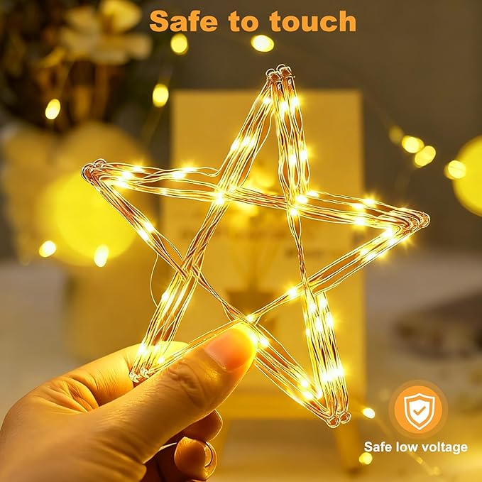 32FT(16 * 2) Fairy Lights Battery Operated, Rechargeable String Lights with Timer, Mini Waterproof LED Twinkle Lights for Bedroom, Christmas Decorations, Wedding Party Decor, Warm White