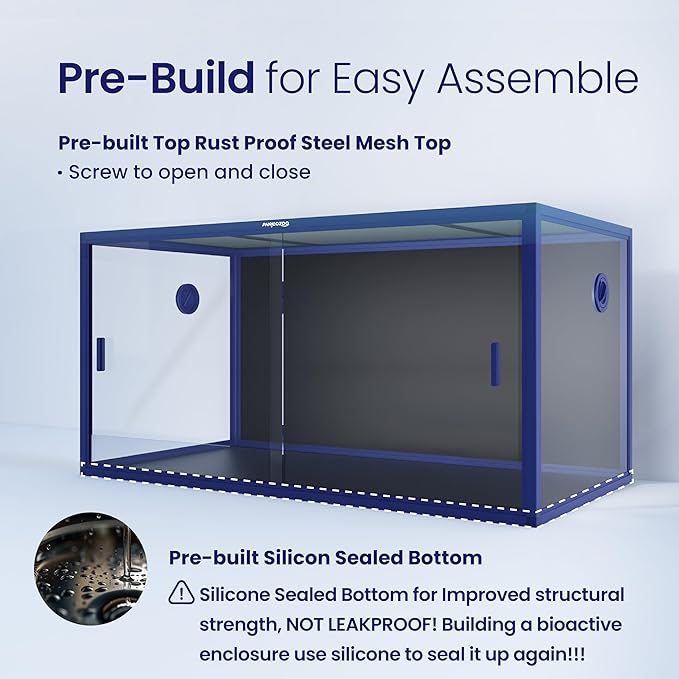 Phailozoo 120 Gallon Bearded Dragon Tank,48" x 24" x 24" Reptile Tank with Sliding Door Top Screen Ventilation, Front Opening Reptile Enclosure for Easy Maintenance