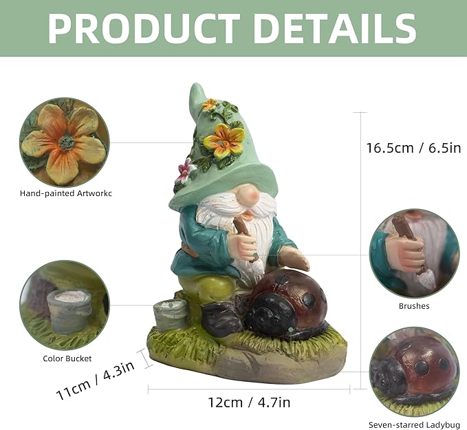 Garden Solar Gnomes Outdoor Statues with Ladybug Flower Gnome Outdoor Decor for Patio, Balcony, Lawn, Yard Ornament - Garden Gifts for Mothers Day, Housewarming, Festival