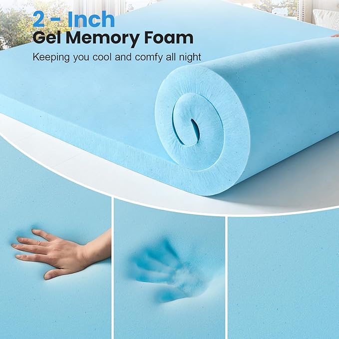 Twin XL Size Dual Layer 4 Inch Memory Foam Mattress Topper, 2 Inch Gel Memory Foam and 2 Inch Pillow Top Mattress Pad Cover, Thick Soft Bed Topper Medium Support for Back Pain, White