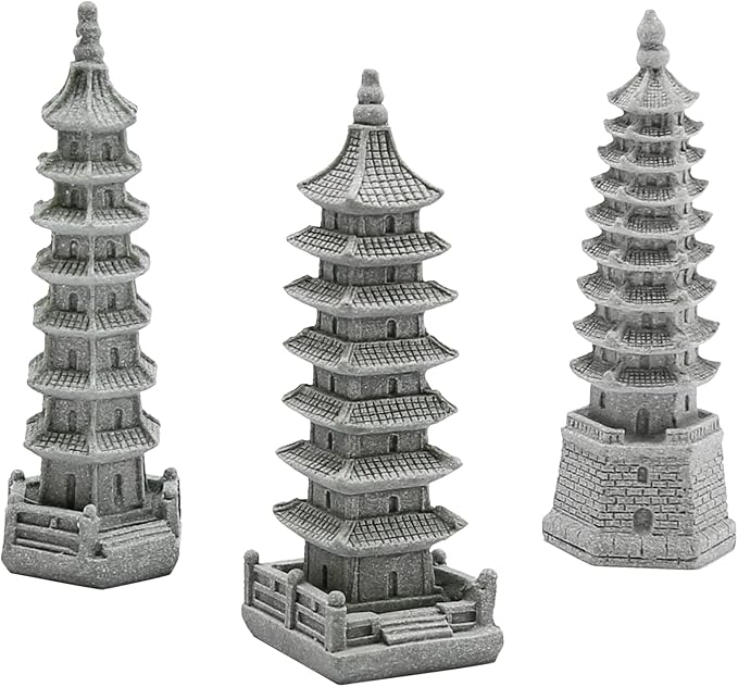 Saihisday 3PCS Mini Pagoda Sandstone Sculpture, Chinese Zen Pagoda Figurines for Garden, Office Home Desktop Decor
