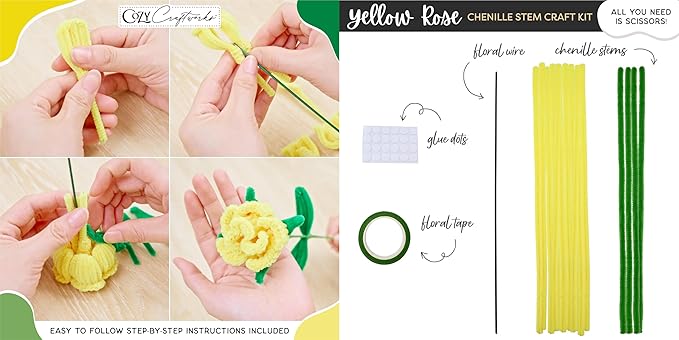 WeVeel Cozy Craftworks Chenille Stem Flower Craft Kit for Adults – Create 6 Colorful Blooms (Lily, Rose, Calla Lily, Tulip, Gerbera & Daisy) – Relaxing DIY Arts & Crafts Kit with All Supplies