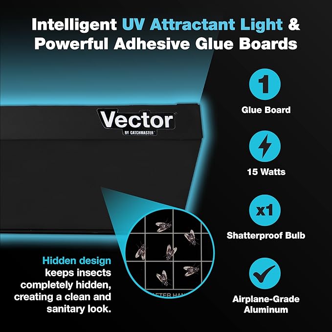 Catchmaster Vector Optima Black, UV Light Fly Traps for Home, Gnat Traps for House Indoor, Shatterproof Bulbs, UV Lamp Insect Killer, Bug Catcher for Kitchen, Garage, & Warehouse