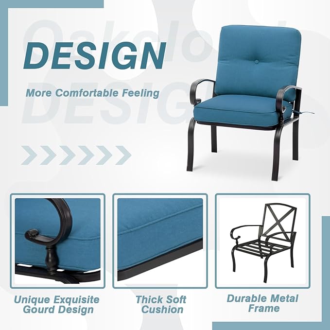2 Piece Outdoor Furniture Patio Bistro Chairs Metal Dining Furniture Sets, All-Weather Garden Seating Chairs (Peacock Blue)