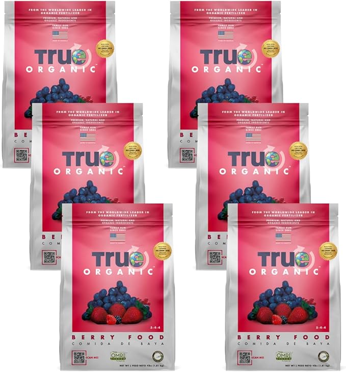 True Organic Berry Food – Organic Fertilizer for Acid-Loving Plants – 4lb Bag Covers 58 Sq. Ft.- Case of 6
