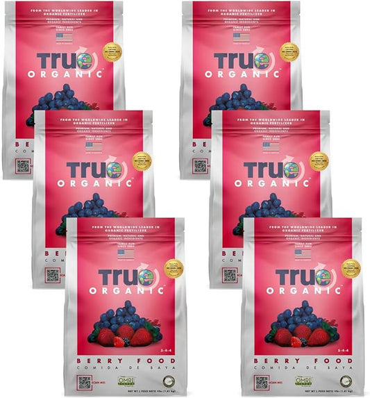 True Organic Berry Food – Organic Fertilizer for Acid-Loving Plants – 4lb Bag Covers 58 Sq. Ft.- Case of 6