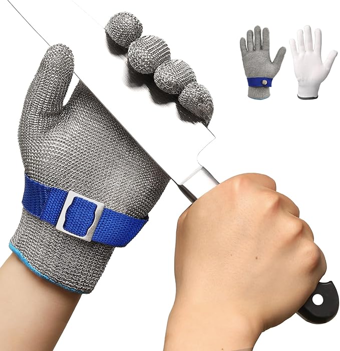 Schwer ANSI A9 Cut Resistant Glove, Food Grade Stainless Steel wire Mesh Metal Gloves, Knife Cutting Gloves for kitchen Mandoline Slicing Butcher Meat Cutting Oyster Shucking Fish Fillet（S, 1 PCS）