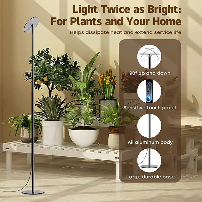 AJABotanics 69” Tall Grow Lights for Indoor Plants Full Spectrum, 40W Sunlike Standing Plant Lights for Indoor Growing, 10-Level Dimmable, Adjustable Height for Various Plant Sizes