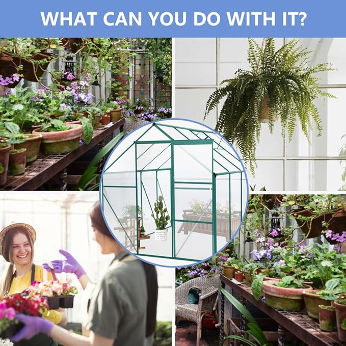 6x8 FT Polycarbonate Greenhouse Raised Base and Anchor Aluminum Heavy Duty Walk-in Greenhouses for Outdoor Backyard in All Season Green